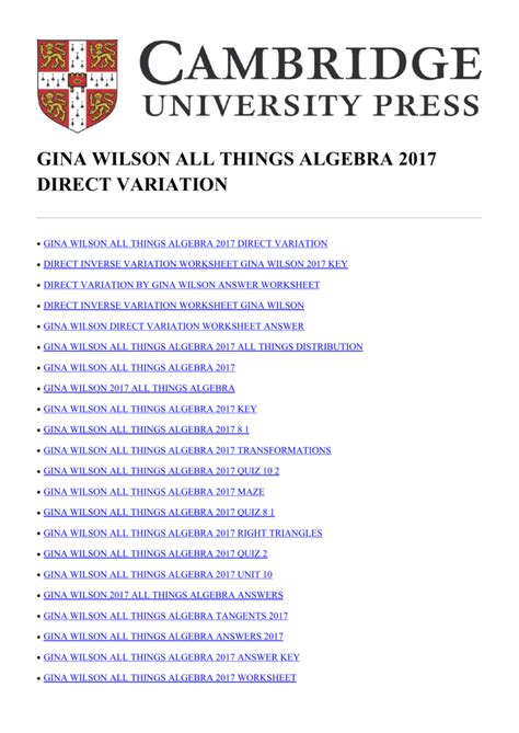 You might not require more grow old to spend to go to the ebook initiation as skillfully as search for them. Gina Wilson All Things Algebra 2017 Direct Variation — db ...