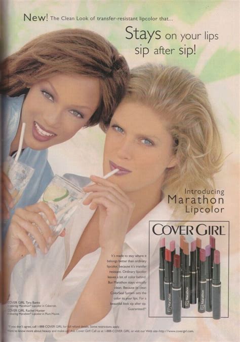 1997 Cover Girl Lipstick Tyra Banks Rachel Hunter Sexy Vintage Print Ad