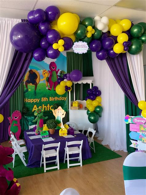 Balloon Garland Decoration For A Barney Birthday Party Barney