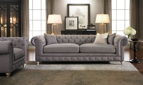 A chesterfield sofa is a true symbol of elegance and luxury and our pieces can be crafted in the widest variety of styles. Francis Drake Chesterfield Grey Sofa|Haynes Furniture