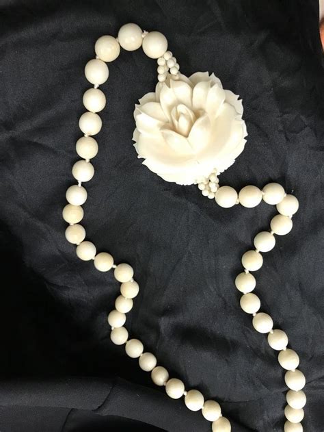 Vintage Ivory Bead Necklace With Rose Ebay Bone Jewelry Necklace