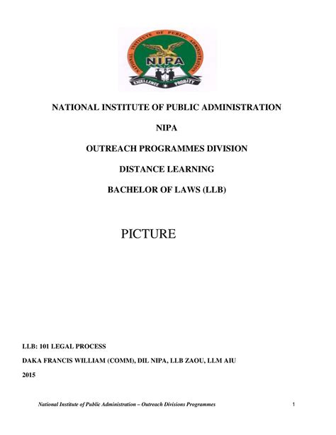 Llb 101 Legal Process Module National Institute Of Public