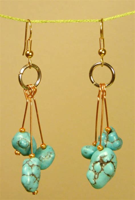 Turquoise Stone Wire Dangle Earrings Beautiful Beaded Earring