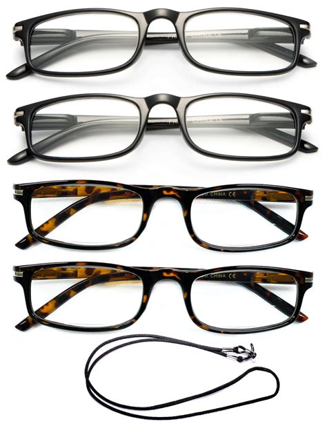 4 pair newbee fashion unisex modern look slim frame spring temple light weight reading glasses