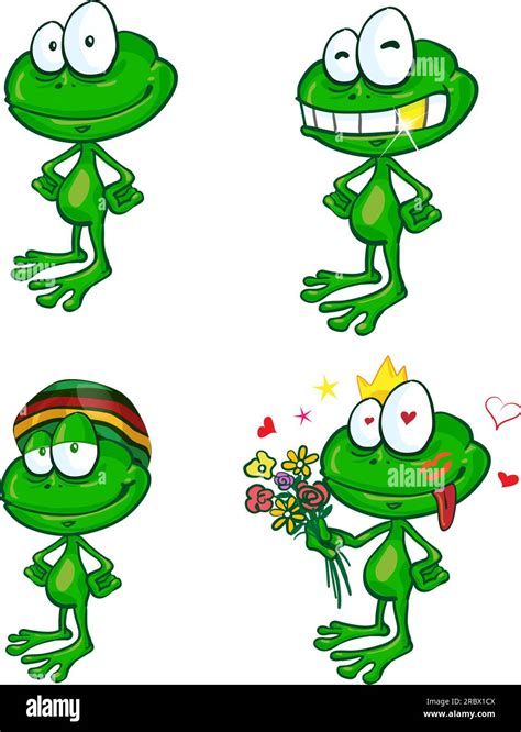 Illustration Of A Set Of Cute Cartoon Green Frog Set Stock Vector Image