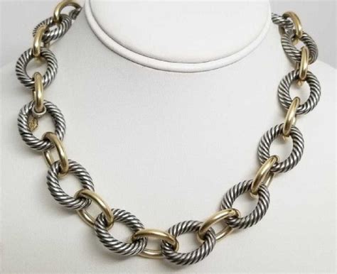 David Yurman Xl Link Necklace Sterling And 18k Gold