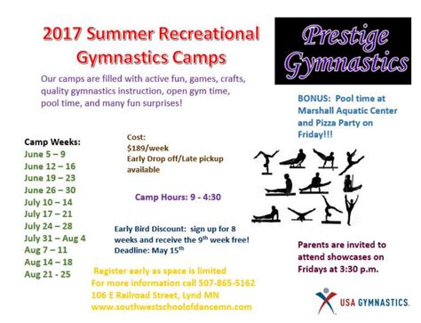 Summer 2017 Gymnastics Camps Southwest School Of Dance