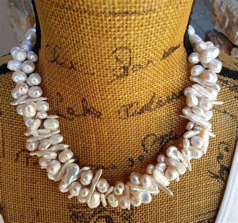 Chunky Freshwater Pearl Multi Strand Statement Necklace Etsy In