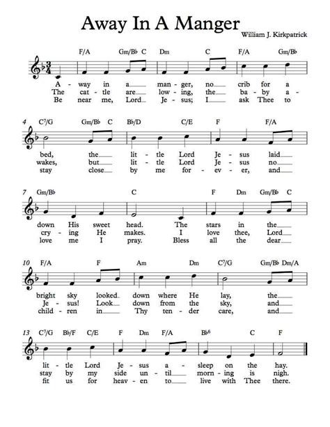 Free Sheet Music Free Lead Sheet Away In A Manger Cradle Song By