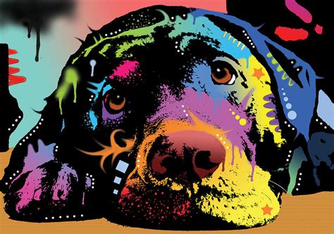 Limited edition, signed print on canvas, ready to hang. Lying Lab Painting by Dean Russo Art