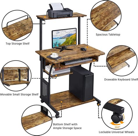 Buy Yaheetech 3 Tier Computer Desk With Printer Shelf And Keyboard Tray