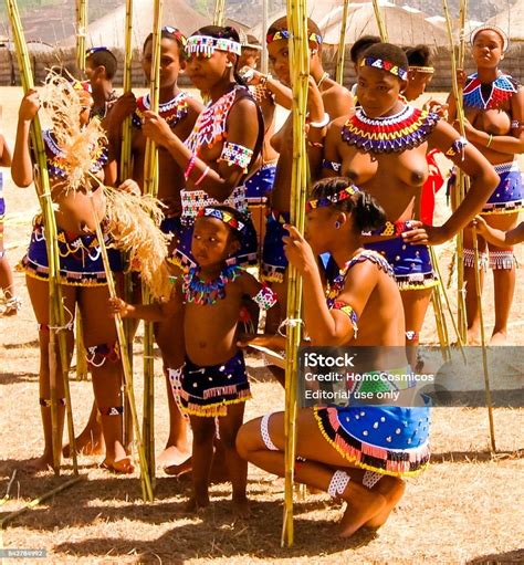 Women In Traditional Costumes Marching At Umhlanga Aka Reed Dance 01092013 Lobamba Swaziland