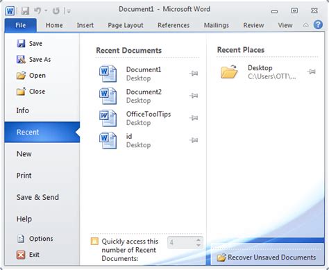 Change The Number Of The Most Recently Used Documents Microsoft Word 2010