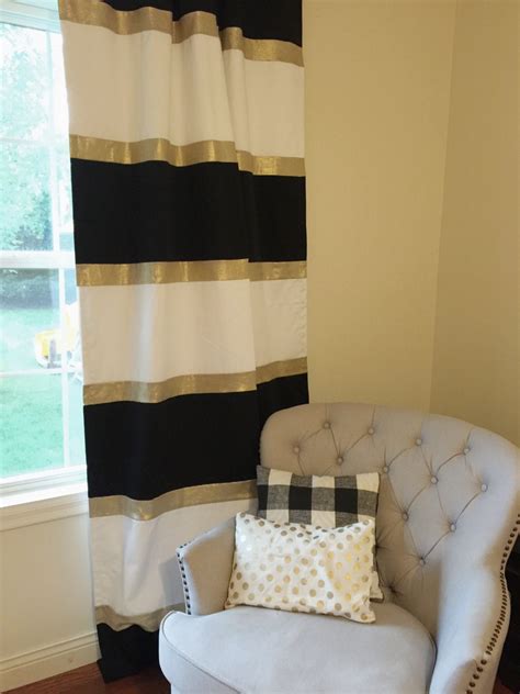 Custom Black White And Gold Striped Curtains Color Blocked Etsy Uk