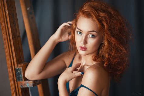 Wallpaper Face Women Redhead Long Hair Looking At Viewer Painted Nails Black Hair Curly
