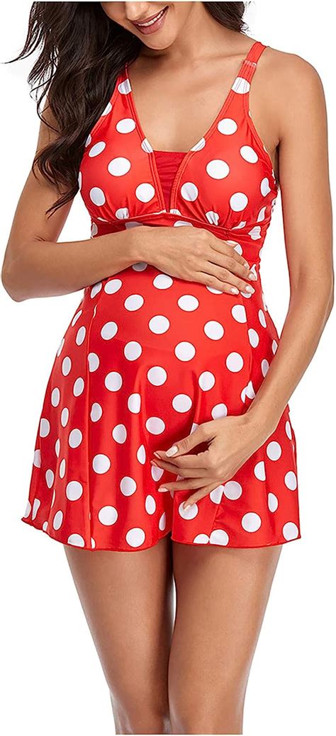 Xiaandhan Womens Maternity Tankini Set Polka Dot Pregnant Two Piece High Waist Slim