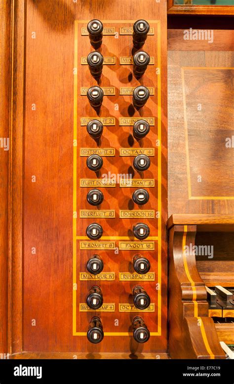 The Stops On A Pipe Organ In A Church Stock Photo Alamy