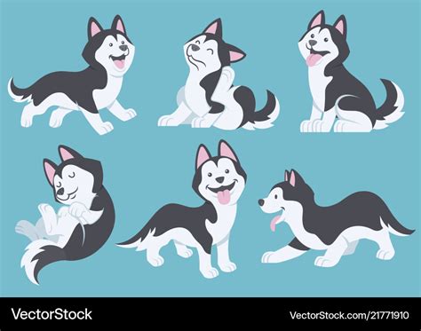 Husky Dog Cartoon Set Royalty Free Vector Image