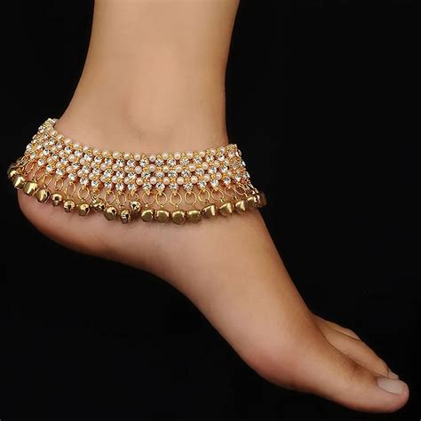 Golden Plated Kundan Payal With Ghungroo And Pearl Jewellery Payal