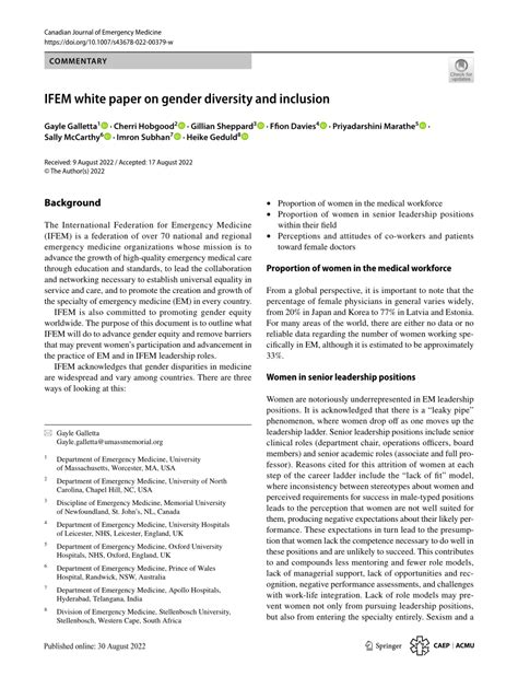 Pdf Ifem White Paper On Gender Diversity And Inclusion