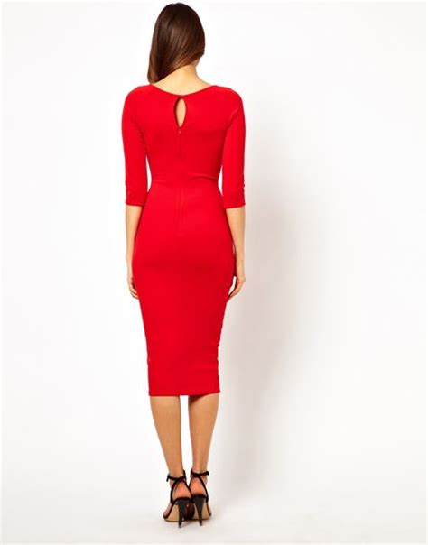 Tfnc Midi Pencil Dress With Cut Outs In Red Lyst