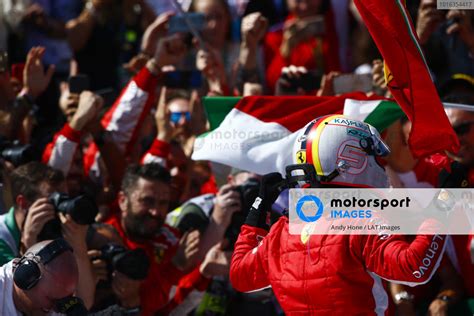 Sebastian Vettel Ferrari Celebrates Victory With His Team In Parc Ferme British Gp