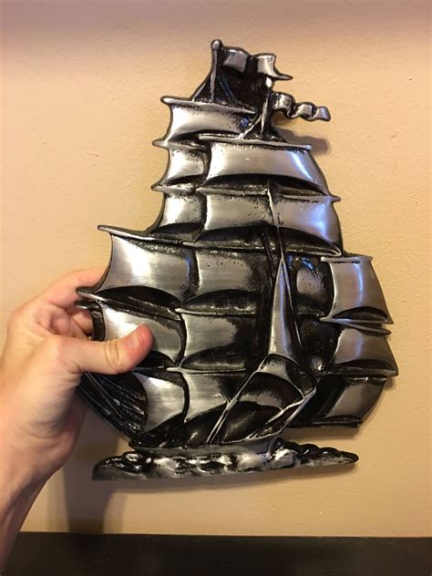 Sailing Ship Wall Decor Sailboat Tallship Pirate Ship Schooner Cast Metal Vessel Japan Vintage