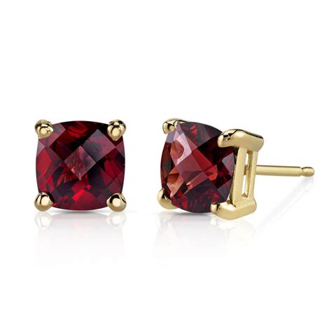 Cushion Cut Garnet Stud Earrings In K Gold R Y Ruby Oscar