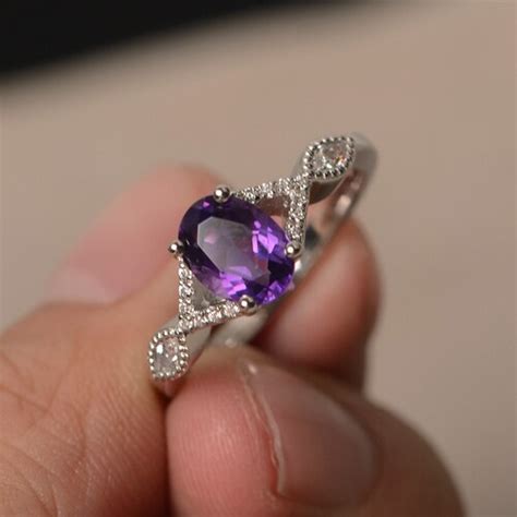 Promise Ring Natural Amethyst Ring Purple Gemstone February Etsy