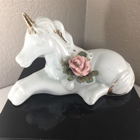 Vintage Porcelain Unicorns White Wgold Horn And Accents Set Etsy