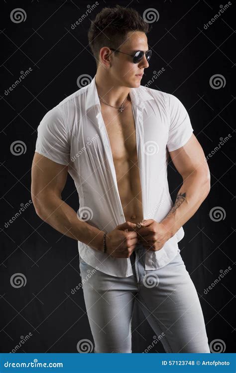 Handsome Young Man With Shirt Open On Chest Stock Photo Image Of