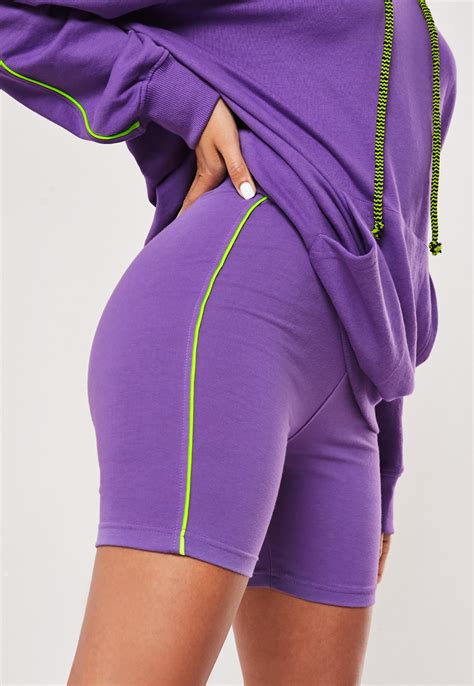 Purple Contrast Neon Piping Cycling Shorts Missguided Australia Cycling Shorts Womens