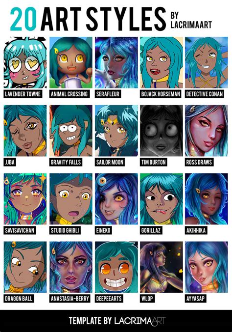 20 Art Styles Challenge Free Template By Lacrimareobscura On Deviantart