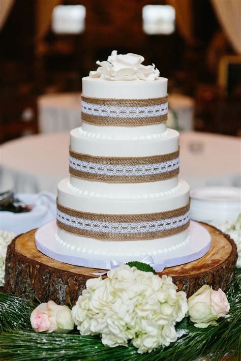 Wedding Cake With Burlap And Lace Wrap