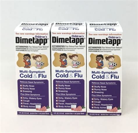 3 Pk Dimetapp Childrens Multi Symptom Cold Flu Liquid Red Grape 4oz
