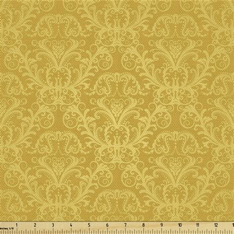 Yellow Damask Fabric By The Yard Romantic Vintage Print Of Plant