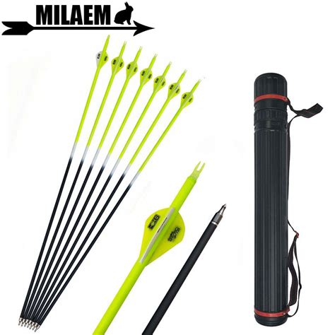 12pcs 30inch Archery Carbon Arrow Composite Carbon Fiber Spine 500 With