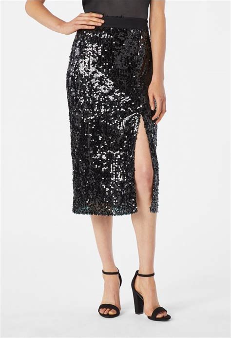 Sequin Midi Skirt In Black Get Great Deals At Justfab