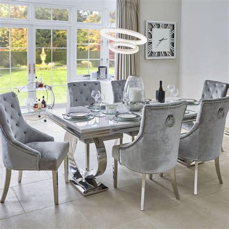 Kensington 200cm Bone White Marble Dining Table & 6 Parker Chairs in