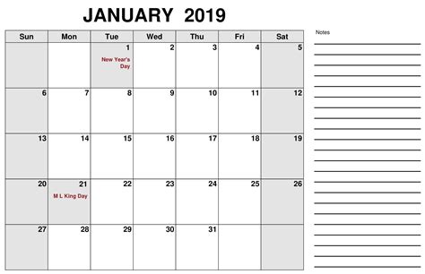 20 Free Printable 2019 Monthly Calendar With Holidays Free Download
