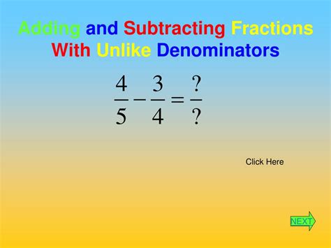 Ppt Adding And Subtracting Fractions With Unlike Denominators