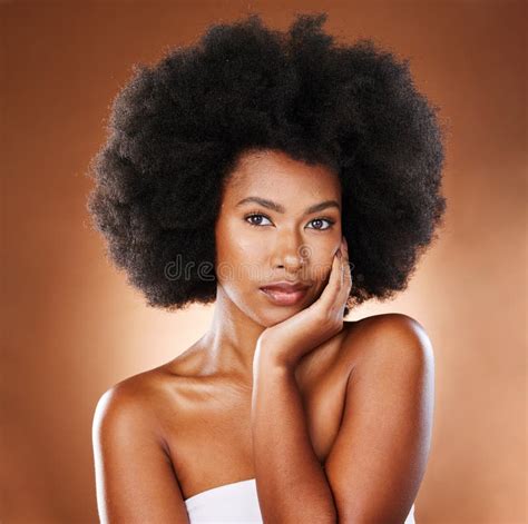 African Natural Hair And Black Woman In Studio Portrait With Skincare Glow Youth Wellness And