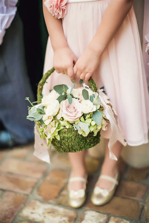 Green Moss Flower Girl Basket With Roses