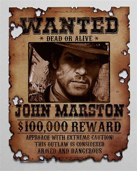 Red Dead Redemption Wanted Poster Featuring John Marston 11x14 Red