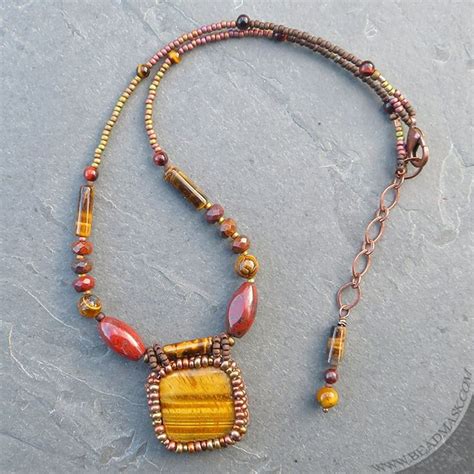 Tiger Eye Beaded Necklace Beadmask Beaded Necklace Handmade Beaded