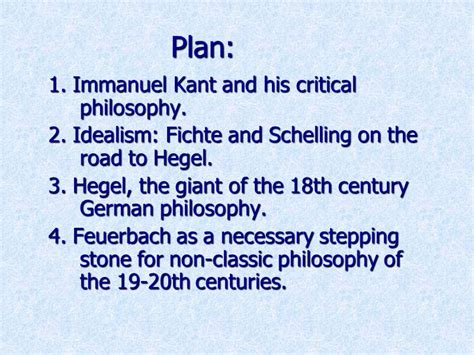 Classical German Philosophy Plan 1 Immanuel Kant And