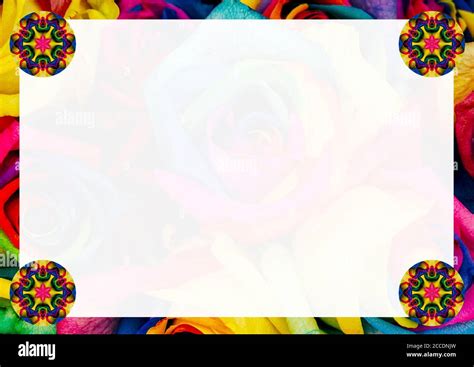 Vibrant Colourful Floral Border Design With Central Copy Space For Text