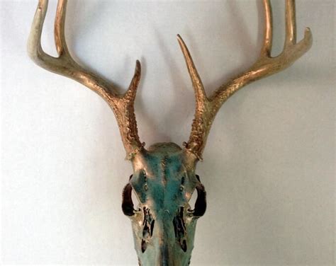 Deer Skull And Antlers Copper With Aqua Patina And Copper Etsy