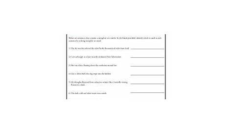 simile and metaphor worksheets 1 answer key