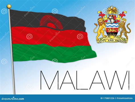 Malawi Official National Flag And Coat Of Arms Africa Stock Vector